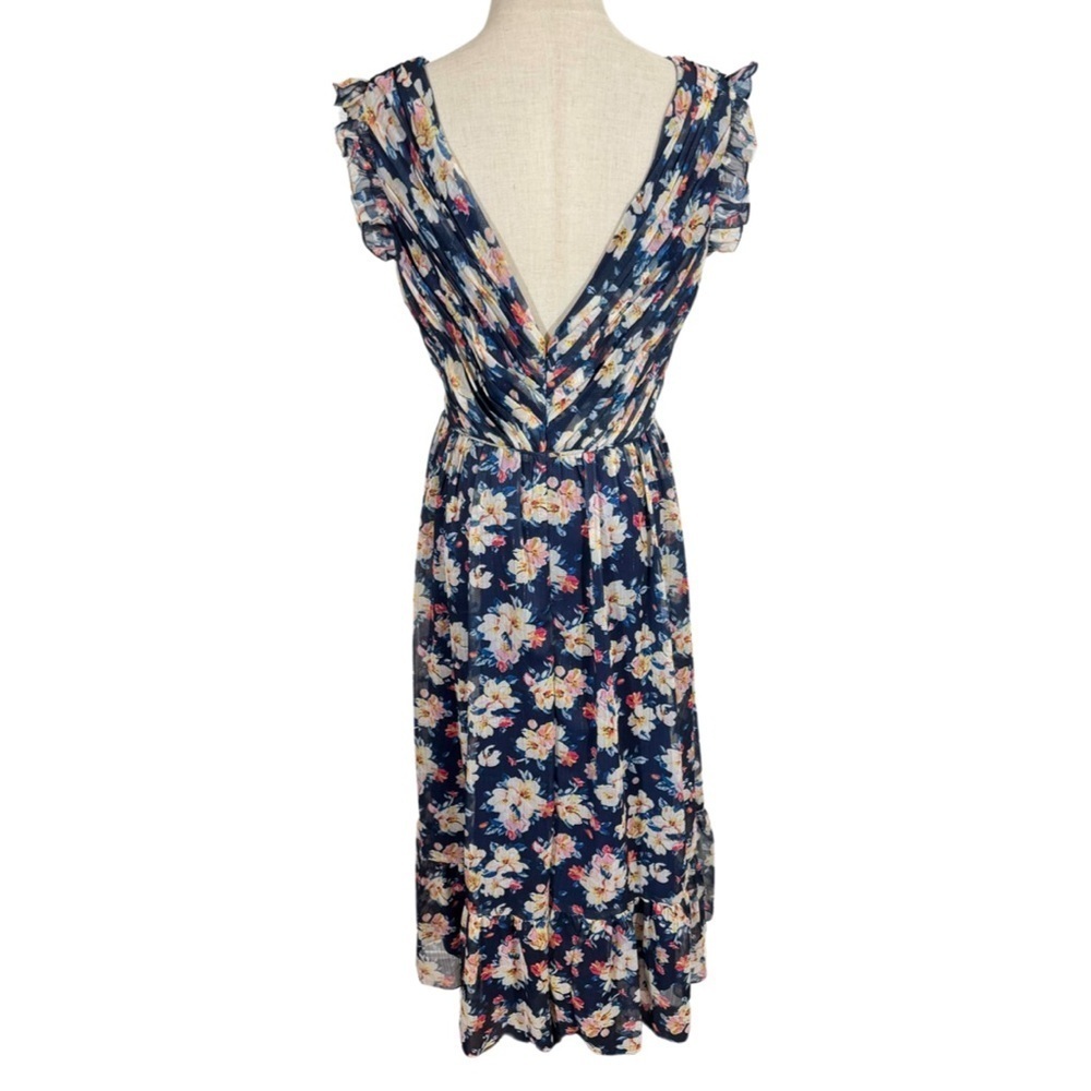 Ieena for Mac Duggal Flowy Floral Print V Neck Cap Sleeve Midi Dress 55665 - Picture 7 of 11